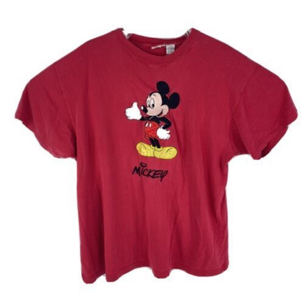 Vintage 90’s Disney Mickey INC Mens Sz L/XL Red Embroidered Mickey Mouse Shirt